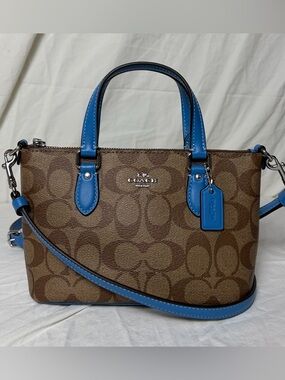 Coach Mini Gallery Tote CH468 Signature Canvas Blue Leather Like New